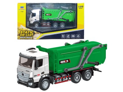 Kovový model popelářského vozu Huina zelený 1:50