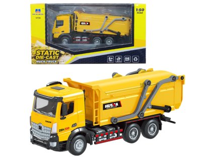 Kovový model žlutého popelářského vozu Huina pohyblivý 1:50