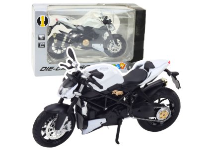 Kovový Sportovní Motocykl Světla Zvuky Bílý 1:12