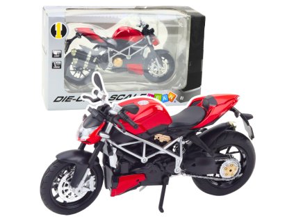 Sportovní Kovová Motorka Světla Zvuky Stříbrné Prvky Červená 1:12