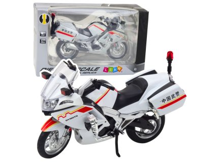 Kovový Motocykl Světla Zvuky Bílý Červené Žluté Linie 1:12
