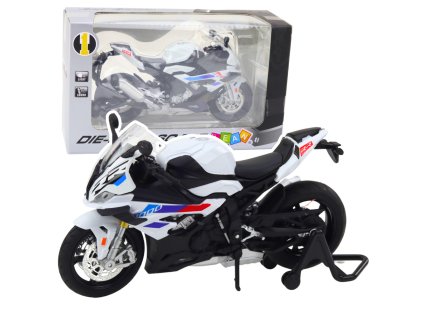 Kovový sportovní motocykl s efekty zvuků a světel, bílý S1000 1:12