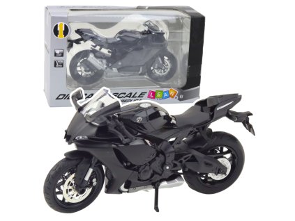 Kovový Sportovní Motocykl 1:12 Světla Zvuky Stříbrné Prvky Černý