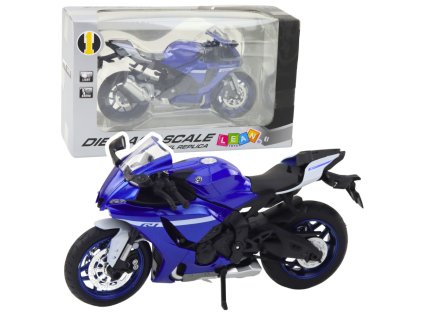 Kovový sportovní motocykl Světla Zvuky Modrý R1 1:12