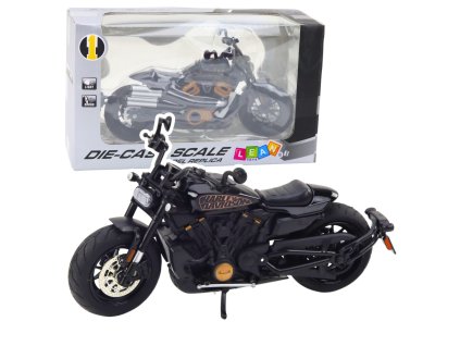 Motocykl Chopper Kovový Světla Zvuky Černý Zlaté Prvky 1:12