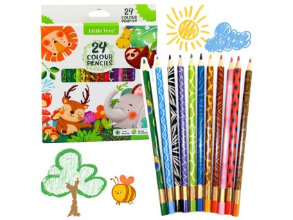 Sada Barevných Dřevěných Pastelových Tužek Školní 24 ks