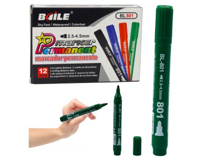 Zelený permanentní voděodolný popisovač 2,5-4,5 mm