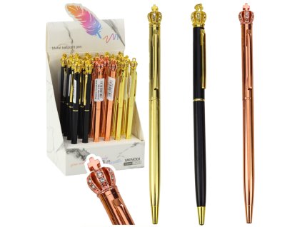 Kovové Automatické Pero Koruna Modrý Inkoust 1,0 mm
