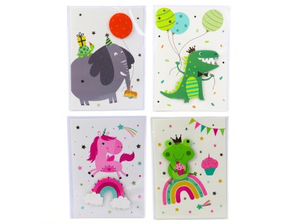 3D Pohlednice – Jednorožec, Slon, Žába, Dinosaurus + Obálka