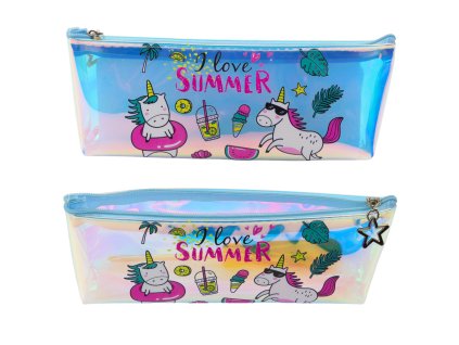 Dívčí školní penál holografický letní motiv s jednorožci