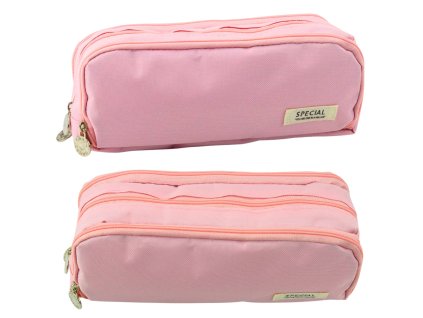 Školní Penál Dvě Komory Přední Kapsa Růžový 23x9 cm