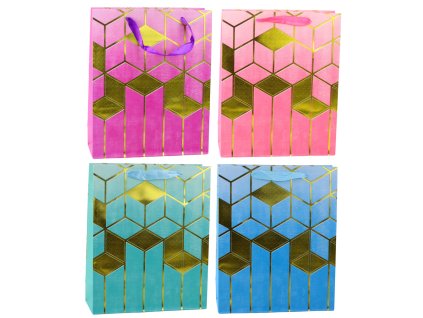 Papírová dárková taška Geometrické vzory Zlaté 32 x 26 x 12 cm