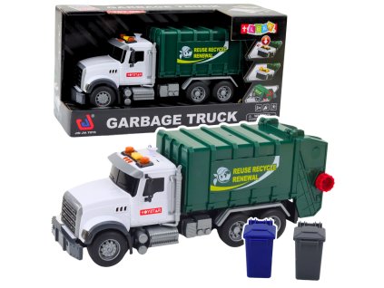Zelený Smetiář Nákl. Auto Koše Světla Zvuky 1:14
