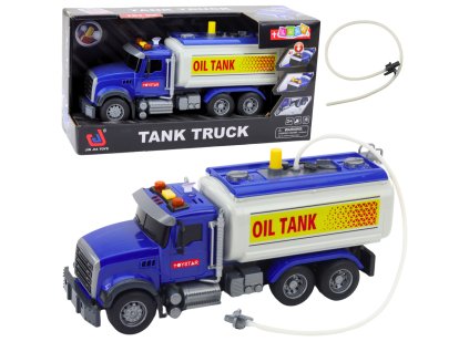 Modrý cisternový nákladní vůz s vodními efekty a světly 1:14