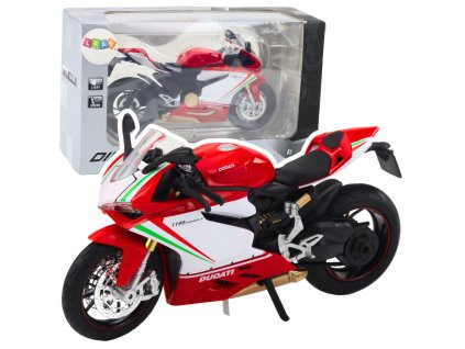 Kovová sportovní motorka červeno-bílá s osvětlením a zvuky 1:12