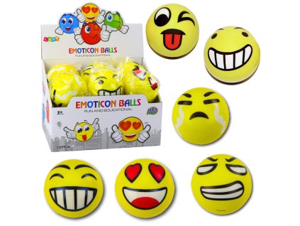 Pěnový míček na odrážení a mačkání Emotik Žlutý 10cm