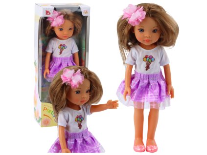 Panenka ve Fialových Šatech Dlouhé Hnědé Vlasy Květinová Sponka