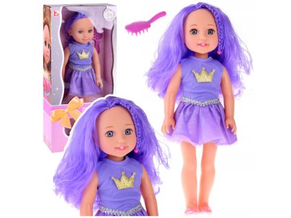 Panenka v Šatech s Korunou Dlouhé Vlasy Fialová Kartáč 38cm