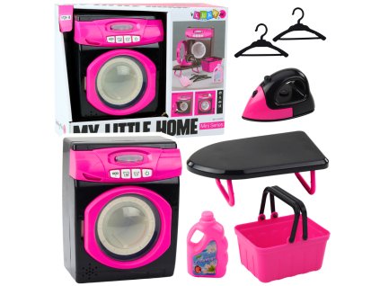 Sada domácích spotřebičů Interaktivní pračka Zvukové efekty Doplňky Černo-růžová