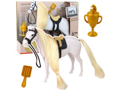Kůň s Dlouhou Hřívou Sedlo Trofej Kartáč Bíly Akcesoria