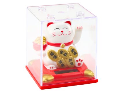 Solární Bílá Čínská Kočka Štěstí ve Vitríně Dekorativní Figurka