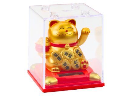 Čínská kočka štěstí ve vitrínce Solární figurka Dekorace Zlatá
