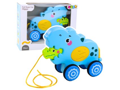 Hroch na provázku jezdící s melodiemi pro malé děti modrý