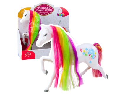 Velká Pohádková Figurka Koně s Duhohřívou a Barevnými Ozdobami Bílá