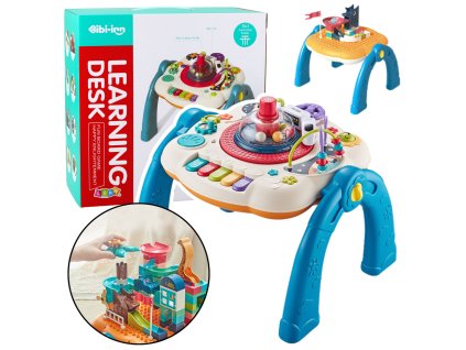 Interaktivní vzdělávací stolek s plochou pro stavění 2v1 Modrý