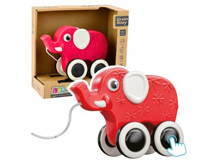 Tahací Slon Na Šňůrce S Pískátkem Eko Červený