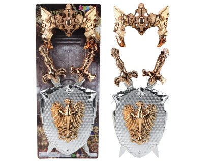 Rytířská sada Štít Dva Meče Maska Stříbrný Zlatý Orel