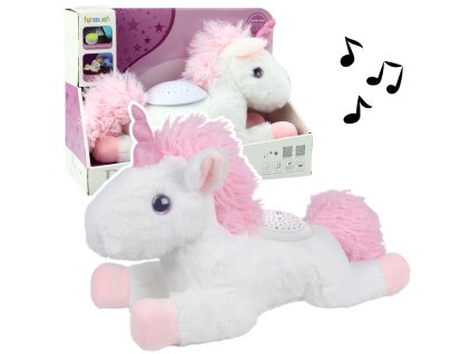 Plyšový Jednorožec Uspávací Mazlíček Projektor Zvuk Bílý