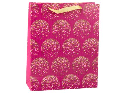Elegantní Dárková Taška Růžová se Zlatými Hvězdami 32 x 26 x 10 cm