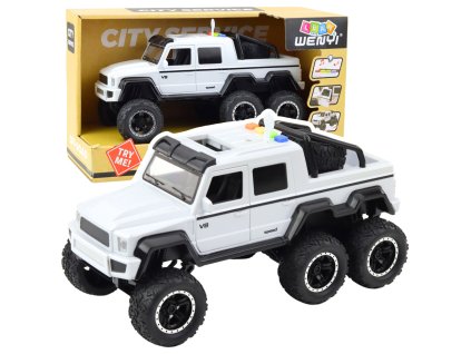 Terénní Auto s Třecím Pohonem Efekty Světel a Zvuků Perlově Bílá 6x6 1:16