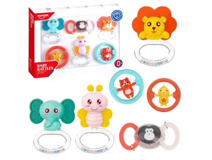 Set Gryzaků Chrastítek pro Kojence Zvířátka 6 ks
