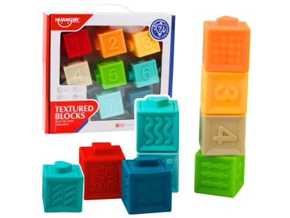 Senzorické Edukační Gumové Kostky pro Malé Děti Čísla Zvířata Vzory 8ks