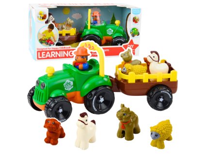 Interaktivní traktor se zvířátky s pohonem, přívěsem, zvuky a světly