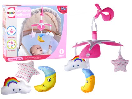 Růžový Kolotoč nad Postýlku na Baterie s Univerzálním Klipsem a Plyšovými Závěsy