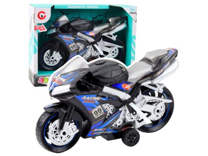 Závodní motorka Hračka Pohon Světla Zvuky Černo-Modrá