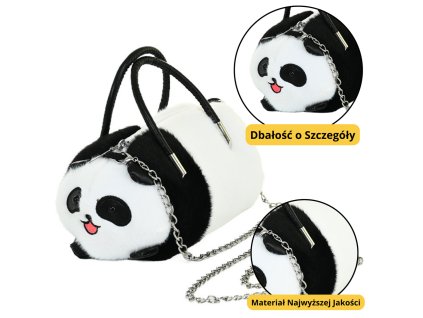 Plyšová Panda Taška Kovový Řetízek Černobílá 20cm