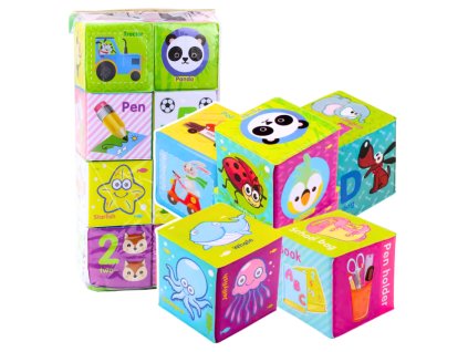 Barevné Edukační Kostky se Zvířaty a Písmeny 8ks