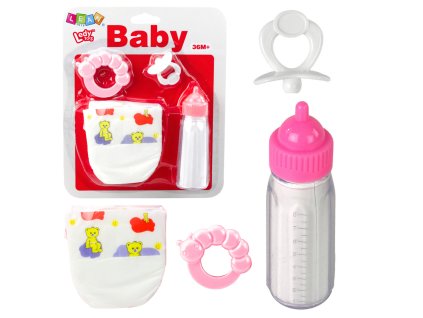 Sada Příslušenství pro Panenky Dudlík Láhev Plenka Chrastítko