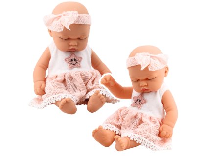 Usínající Miminko Panenka Růžové Šaty S Krajkou a Hvězdičkou Čelenka