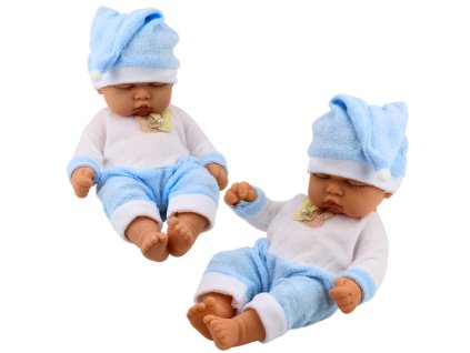 Panenka Spící Miminko v Modrém Pyžámku S Čepičkou s Pompomem