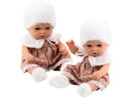 Dětská Panenka – Béžové Šaty, Čepice, Límec, Ponožky