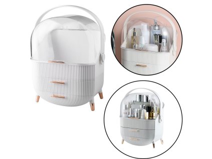 Transparentní Kosmetický Organizér s Víkem a Dvěma Šuplíky Bílý