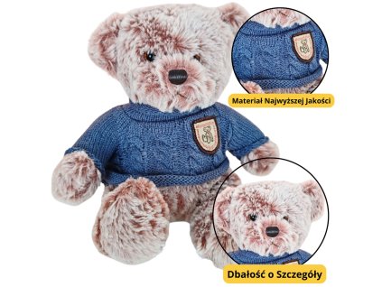 Plyšový Medvídek Mazlíček Šedý Modrý Svetr 21cm