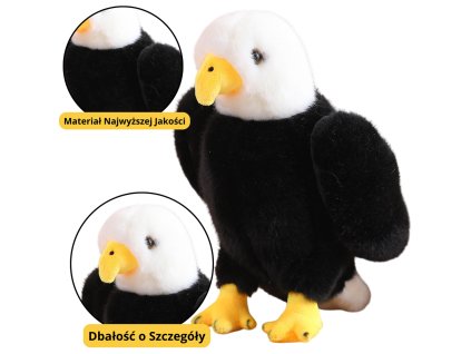 Plyšový Orel Pták Hračka Mazlíček Černobílý 25cm