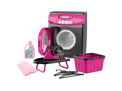 Sada Interaktivní Spotřebičů Pračka Světelné Zvuky Doplňky Růžovo Černá