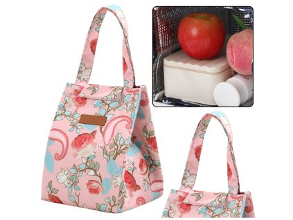 Izolační Termotaška na Oběd Růžová Květinový Vzor 25cm